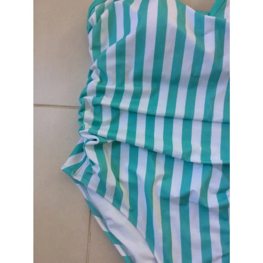 Kona Sol Swim One Piece Swimsuit Ruched Striped Summer Beach